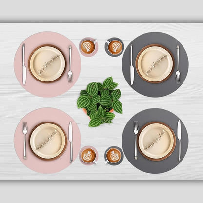 Myir JUN 15 Inches Round Placemats Set of 6 Faux Leather Place Mats | - Image 2