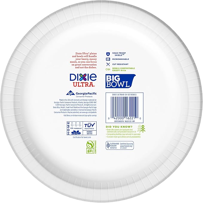 Dixie Ultra Extra Large Paper Bowls, 34 oz, Compostable, Microwave Safe - Image 7