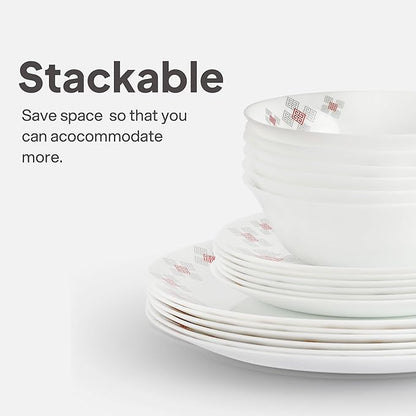 Cello Regal Dinnerware Set of 18 pieces, Service for 6, Chip & Scratch Resistant, Lightweight Round Plates and Bowls Set, Microwave & Dishwasher safe, Opalware Dinner Set, Block Buster