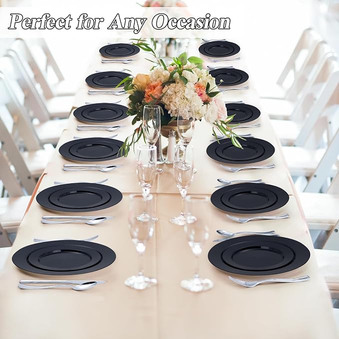 BESTSTAR 200PCS Black Plastic Plates Set | 100 10.25 inch Dinner Plates and 100 - Image 7