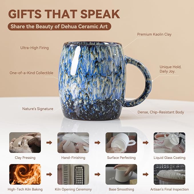 Unique Reactive Glaze Ceramic Coffee Mug - 14 oz Large Coffee Cup - Image 4