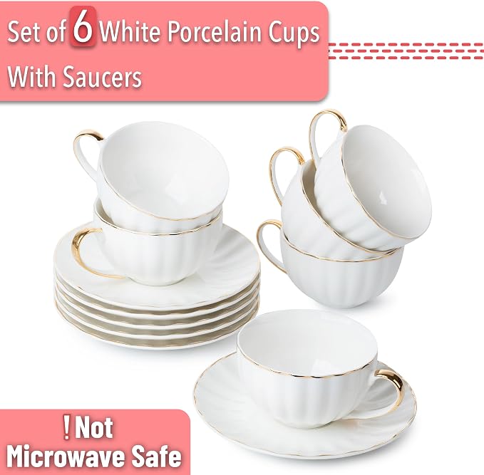 BTaT- Cappuccino Cups with Saucers 7 oz, Dishwasher Safe - Image 2