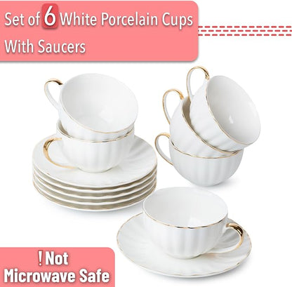 BTaT- Cappuccino Cups with Saucers 7 oz, Dishwasher Safe - Image 2