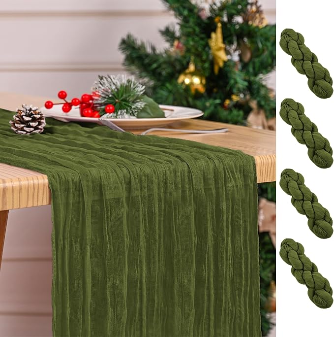 4 Pack Olive Green Table Runner 17 x 108inch Cheesecloth Table Runner Boho by Lumaycens