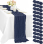 12 Pieces Navy Blue Cheesecloth Table Runners 10FT Gauze Fabric Runner by Sunnyline