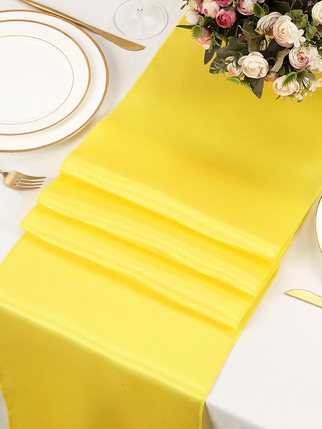 Yellow Satin Table Runners 10 Pack 12x108 inch Silk Smooth Fabric | Bright - Image 3