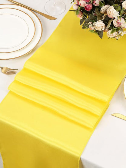 Yellow Satin Table Runners 10 Pack 12x108 inch Silk Smooth Fabric | Bright - Image 3