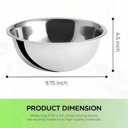 OCS Parts 3 Quart Mixing Bowl | 9.75-Inch Stainless Steel Professional Grade Flat Base Mixing Bowls for Home and Commercial Kitchens | Dishwasher Safe