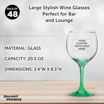 Custom Premiere Wedding Wine Glasses 20.5 oz Set of 48, Personalized Bulk Pack - Restaurant Glassware, Perfect for Red Wine or White Wine - Green