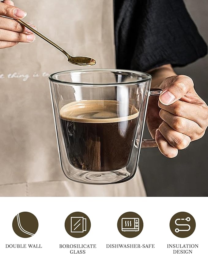 LIBWYS 12oz Double Wall Glass Coffee Mugs, Cappuccino Latte Tea Cups - Image 6