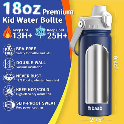 baab 18oz Kids Insulated Water Bottle 18/8 Stainless Steel Kids Cup 1 Pack | - Image 2