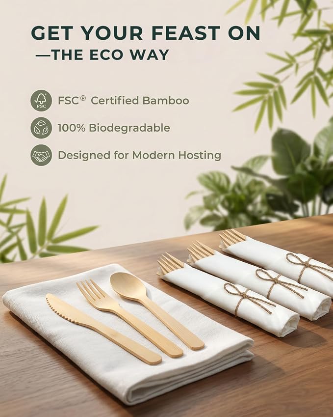 Pre Rolled Bamboo Silverware Set - Image 6