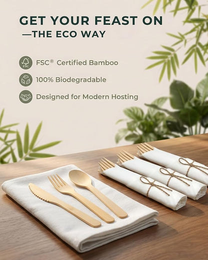 Pre Rolled Bamboo Silverware Set - Image 6