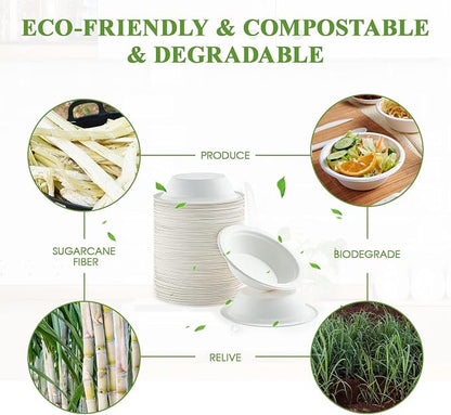 Vplus 200 Pack 12 OZ Compostable Paper Bowls, Bagasse Bowls，White | Disposable - Image 5