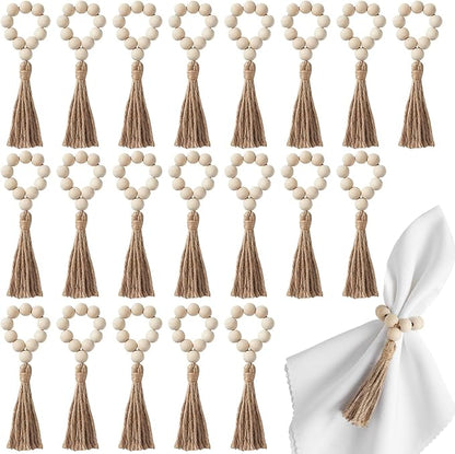 APTWOW Napkin Rings Set of 20, Wooden Napkin Rings, Wood Bead Napkins Rings by APTWOW