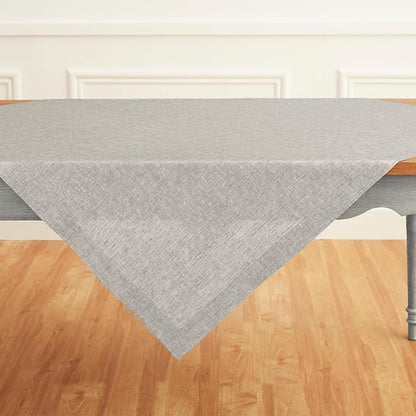 Solino Home Linen Tablecloth 52 x 52 Inch - 100% Pure Linen Square Table Throw - Athena, Machine Washable Oyster Grey Tablecloth for Spring, Easter