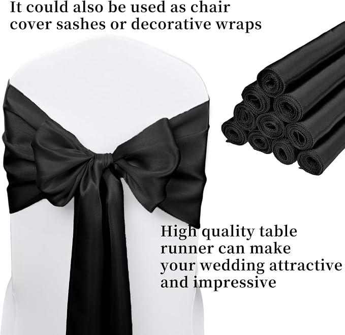 10-Pack Black 12 x 108 inches Long Premium Satin Table Runner | Wedding - Image 3