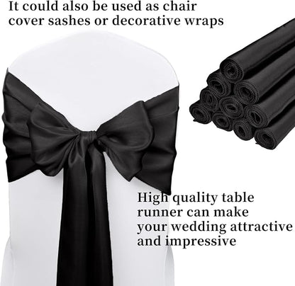 10-Pack Black 12 x 108 inches Long Premium Satin Table Runner | Wedding - Image 3