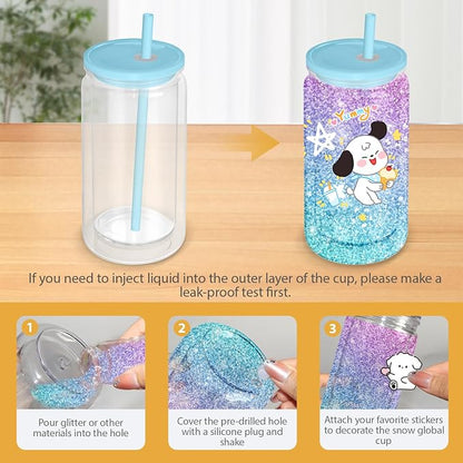 8 PCS Plastic Snow Globe Tumbler, 16Oz Pre-Drilled Double Wall Snowglobe Cup | - Image 3