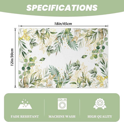 AOFOTO Watercolor Leaves Printed Placemats Set of 4 Spring Sage Green Gold Leaves Place Mats Washable Rectangular Table Mats for Party Home Kitchen Restaurant Dining Table Decor 12x18 Inch