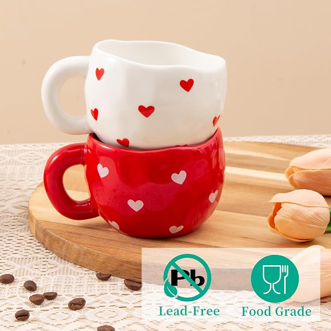 4pcs Ceramic Hearts Mugs Set, 9.4OZ Cute Love Coffee Cup Set, Dishwasher Safe - Image 7
