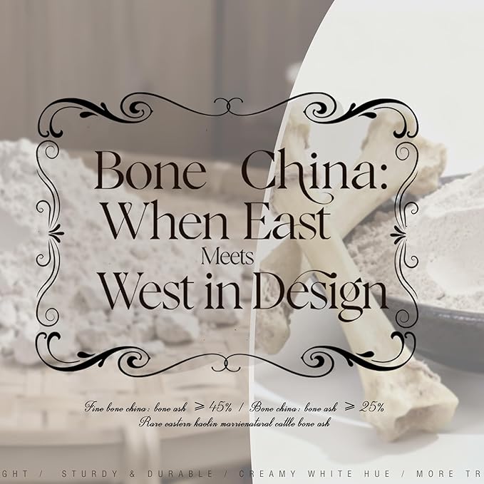 51 Pcs Fine Bone China Dinnerware Set,Porcelain&Ceramic Dinnerware Sets,Bone Stoneware & Ceramic Cookware Tableware Set Includes Dinner Plates|Spoons|Pasta Bowls|Soup Pot|Chopsticks