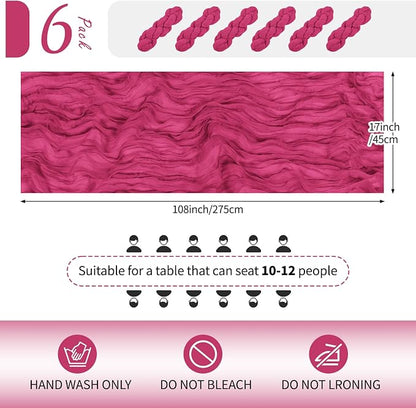 6 Pack Hot Pink Cheesecloth Table Runner 17x108 Inch Semi Sheer Boho Gauze - Image 2