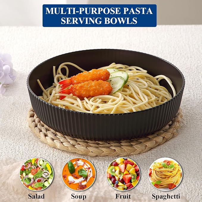 HOMQUEN Pasta Bowls Set of 6, 37oz Salad Bowls Black Soup Bowls, Large Pasta - Image 8