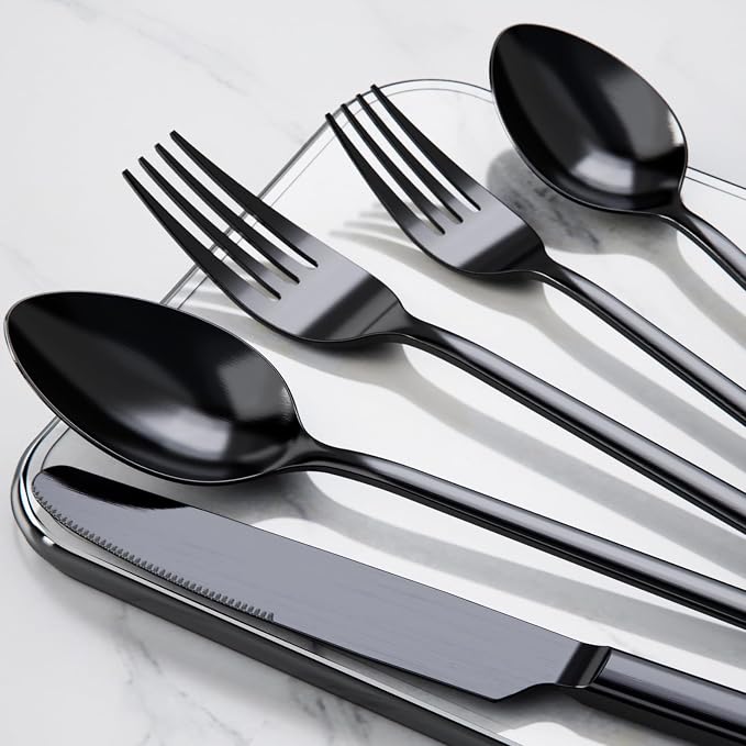 Black Silverware Set, 40 Piece Flatware Set - Image 6