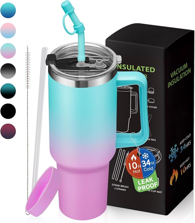 40 oz Tumbler with Handle and Straw 100% Leak-proof Coffee Tumbler Stainless by BENZZO