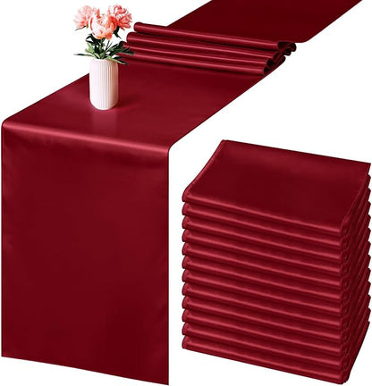 ANECO 4 Pack Satin Table Runner 12 x 108 Inch Long Bright Silk and Smooth by Aneco