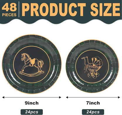 Whaline 48Pcs Baby Shower Paper Plates, Tartan Plaid, Rocking Horse, Gender - Image 2