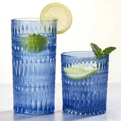 Loivttvv Glassware Drinking Glasses Set of 8, 14 oz Highball Glasses & 10 oz by Loivttvv