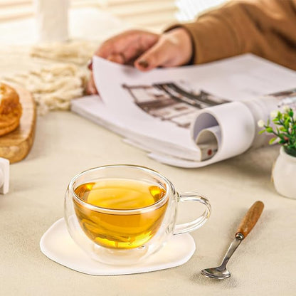 Double Wall Insulated Glass Tea Cups Set of 4, Teacups Coffee Mugs - Image 3