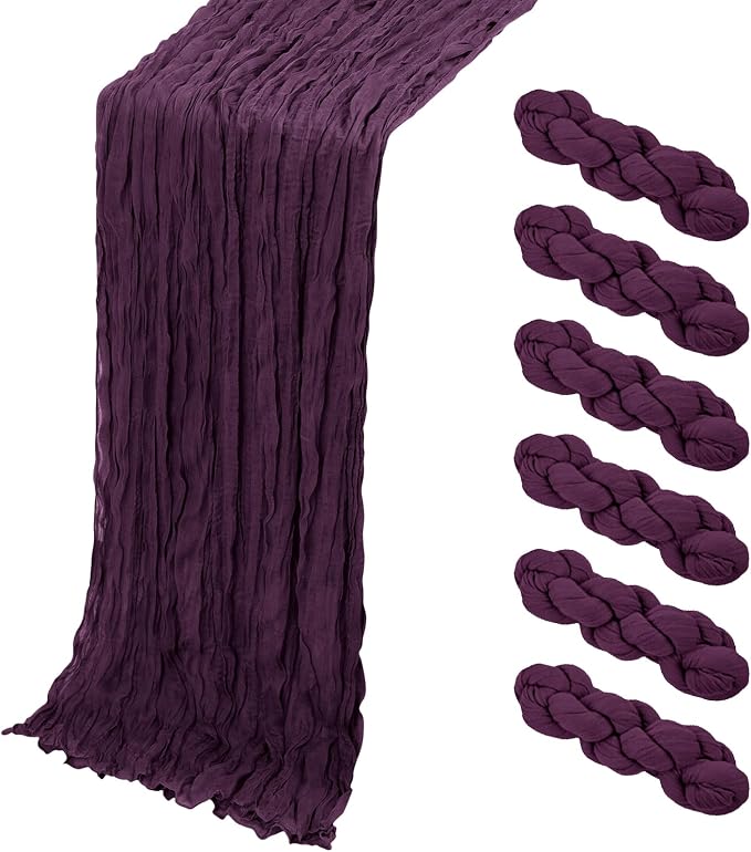6 Pack Dark Purple Cheesecloth Table Runner, 17 x 108 Inch, Gauze Cheese Cloth by Yorcari