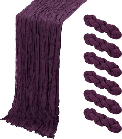 6 Pack Dark Purple Cheesecloth Table Runner, 17 x 108 Inch, Gauze Cheese Cloth by Yorcari