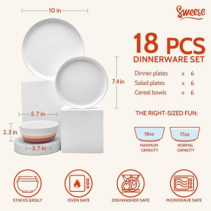 Sweese Plates and Bowls Sets, 18 Pieces Modern Porcelain Dinnerware Set - Image 2