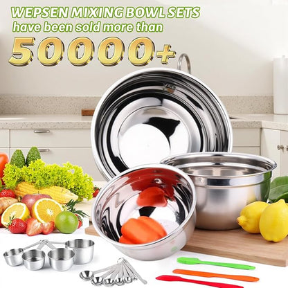 Mixing Bowls with Lid Set, 25PCS Kitchen Utensils Metal Bowl Stainless Steel Nesting Bowls, Measuring Cups and Spoons, Egg Whisk for Baking Prepping Cooking Serving Supplies