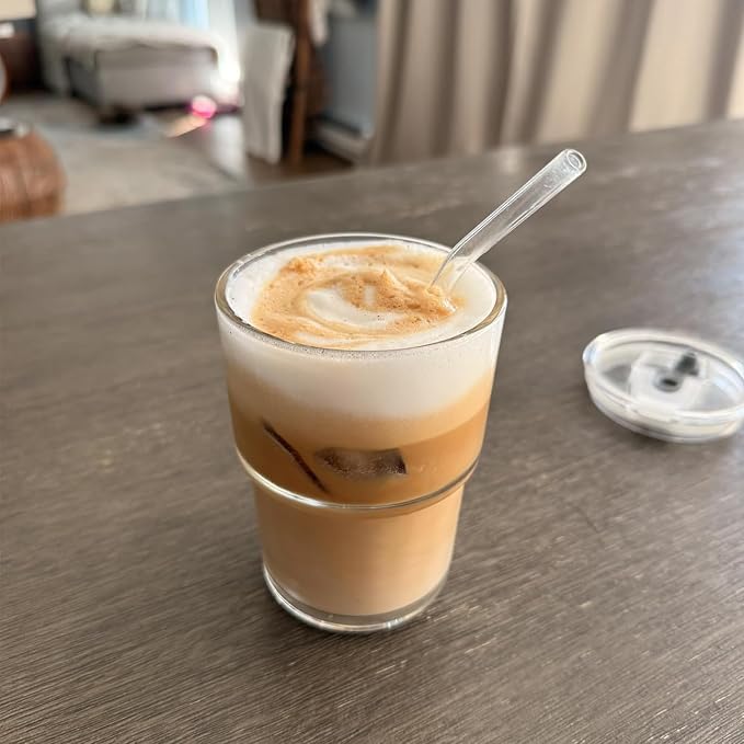 13oz Glass Tumbler with Straw and Lid, Leak Proof Iced Coffee Cup, Thick Wall - Image 7