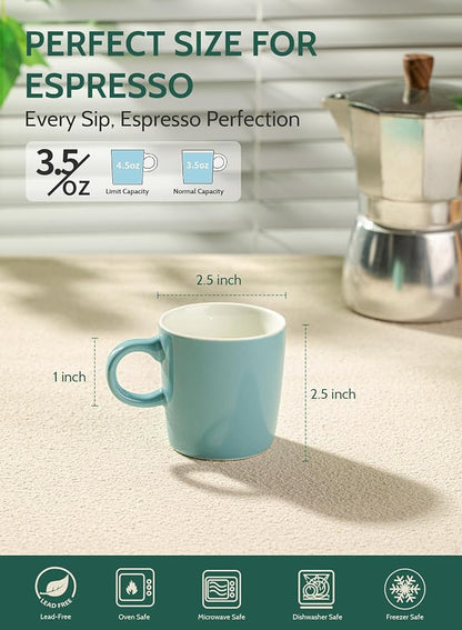 Sweese 3.5oz Porcelain Espresso Cups Set of 4, Mini Coffee Mugs Demitasse Cups - Image 2