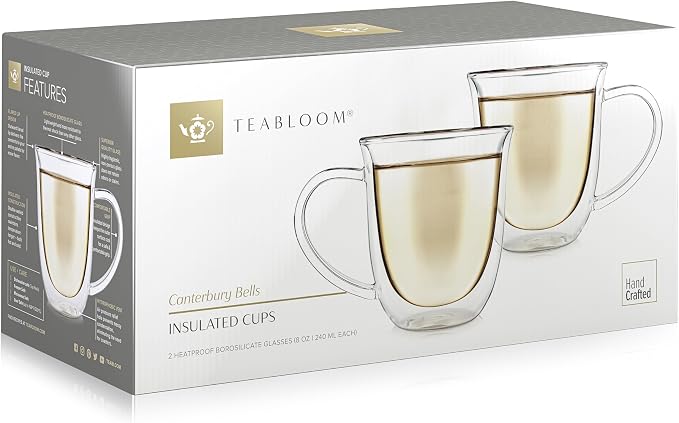 Teabloom Double Walled Borosilicate Glasses – Set of 2 Insulated Glass Cups - Image 4