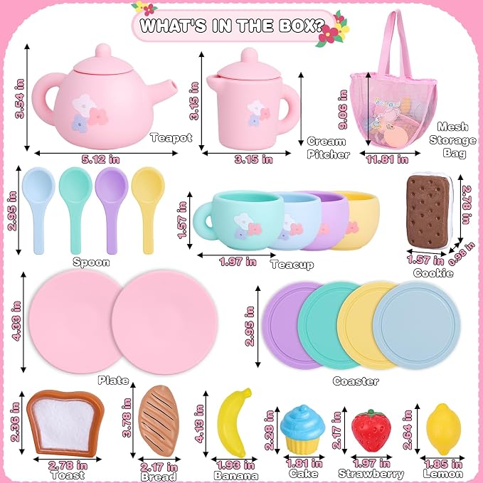 PRE-WORLD Silicone Tea Party Set, Kitchen Role Play Toy - Image 3