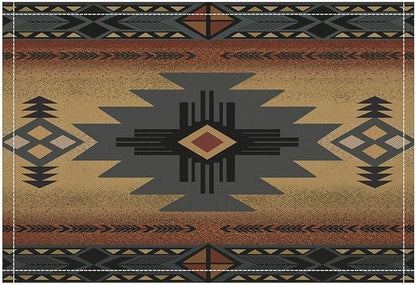 Aztec Southwest Placemats Rustic Tribal Geometric Decorative Table Mat Antique Native Heat Resistant Place Mats for Dining Kitchen Party Holiday Decor 12x18Inch Set of 6