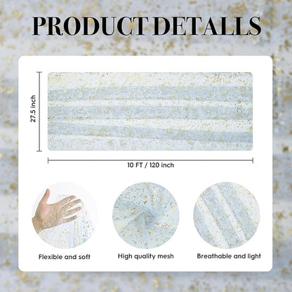 Artoid Mode Gold Gauze Light Blue Table Runner 120 Inch 10FT, Glitter Metallic Foil Sheer Dining Wedding Anniversary Holiday Birthday Table Decor for Home Party