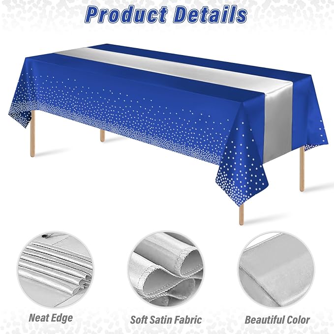24 Pack Blue and Silver Tablecloth and Table Runner Party Decorations - Image 3