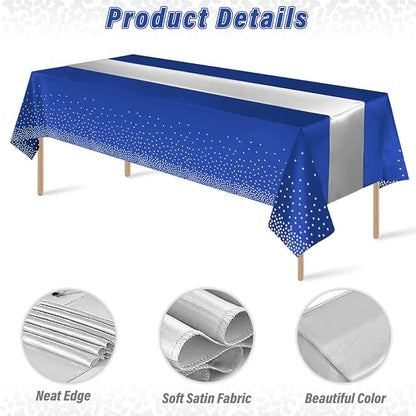 12 Pack Blue and Silver Tablecloth and Table Runner Party Decorations - Image 3