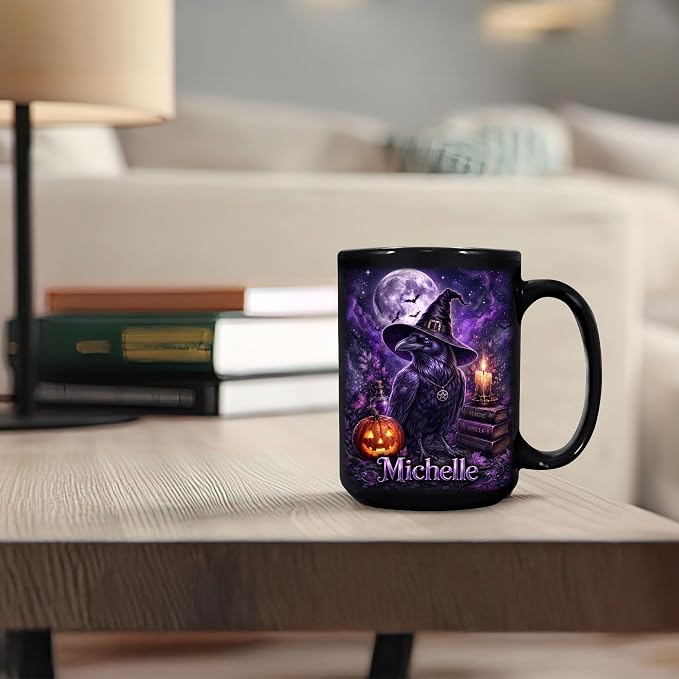 Hyturtle Personalized Halloween Raven Mug, Custom Name Gift - Image 6