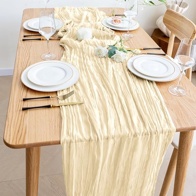 Cheesecloth Table Runner Beige 10FT Boho Gauze Runner, 6 Pack | 120 Inch Cheese - Image 6