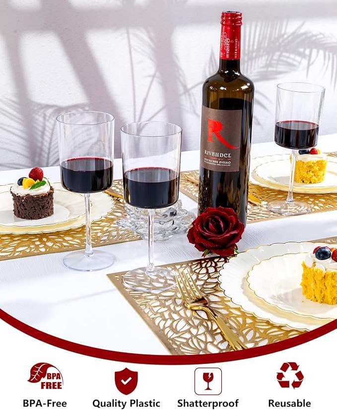 YOUBET 36Pack Plastic Wine Glasses - 10 oz Clear Disposable Wine Cups | Square - Image 8