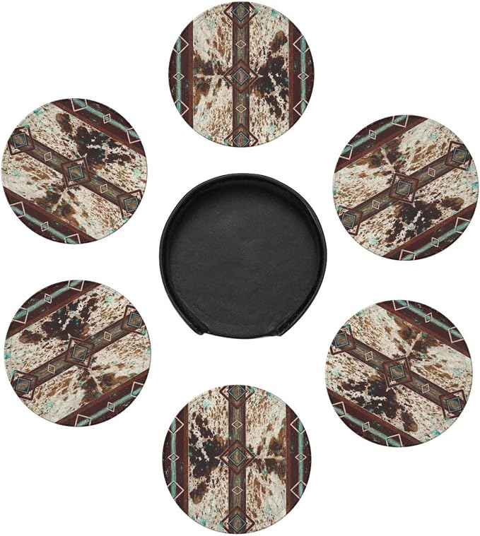 6 Pcs Cowhide Print Western Leather Coasters - Image 7